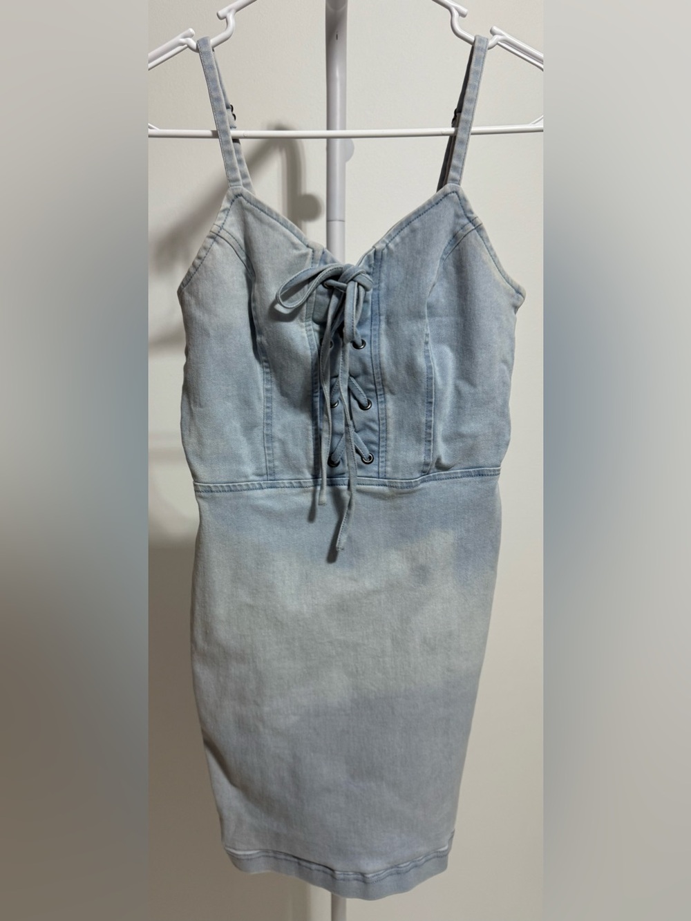 iris Light Blue Denim Lace-Up Mini Dress